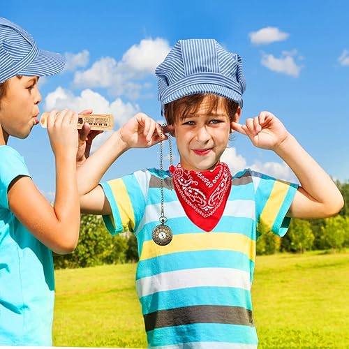 Miniatura 7 de Yewong Conjunto de disfraz de directores gorra de ingeniero, silbato de tren de madera, pañuelo de cachemira para Halloween y recuerdos de fiesta de