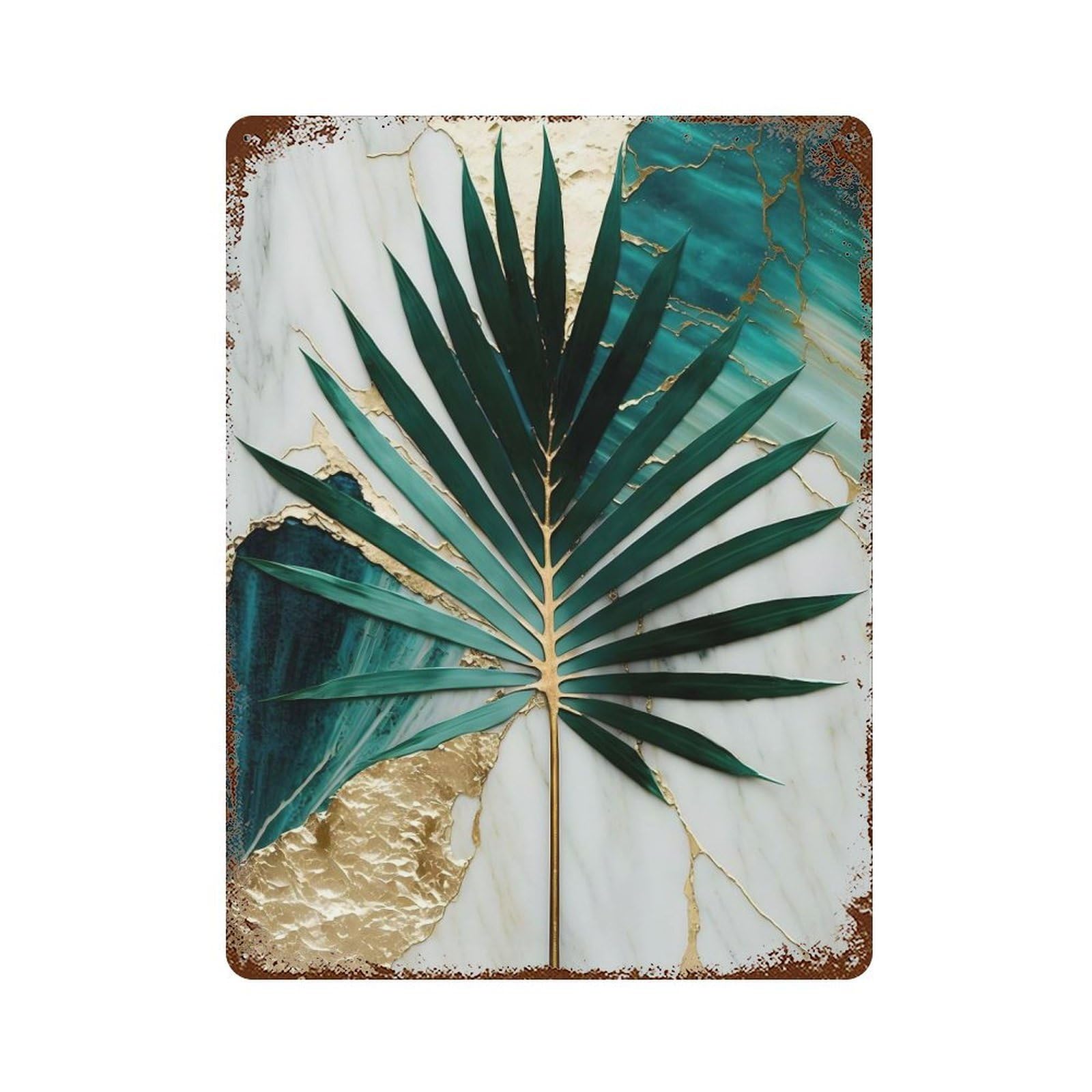 Abstract Sun Palm Leaf Art Rusty Metal Tin Sign 15.7"x11.8", Rustic Home Decor for Living Room, Hallway And Home Decor