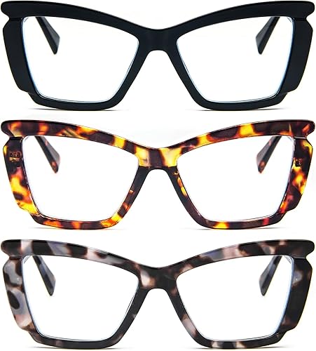 Miniatura 1 de MMOWW Oversized Square Reading Glasses Fashion Cute Blue Light Blocking Computer Readers for Women 3 Pack