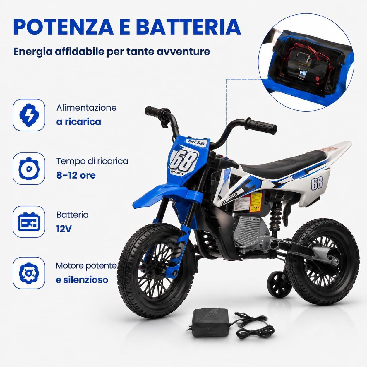 Garvee Moto Elettrica per Bambini 12V, Motocicletta Elettrica, Moto Cross