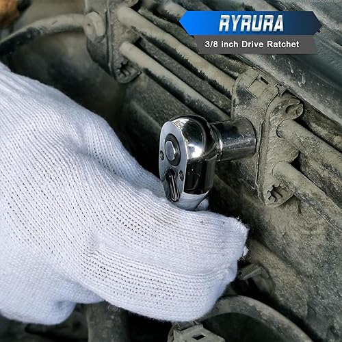Miniatura 8 de Ryrura Mini llave de trinquete rechoncha de 38 pulgadas,Llave de enchufe de 38,72 dientes reversible de liberación rápida,Acero de aleación de cromo