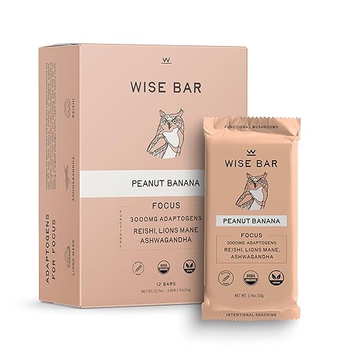 Wise Bar Adaptogen - Barras nutricionales de hongos  Sabor a plátano y mantequilla de maní  12 unidades  Dosis diaria completa de 3,000 mg de hongos disponible en Yaxa Peru