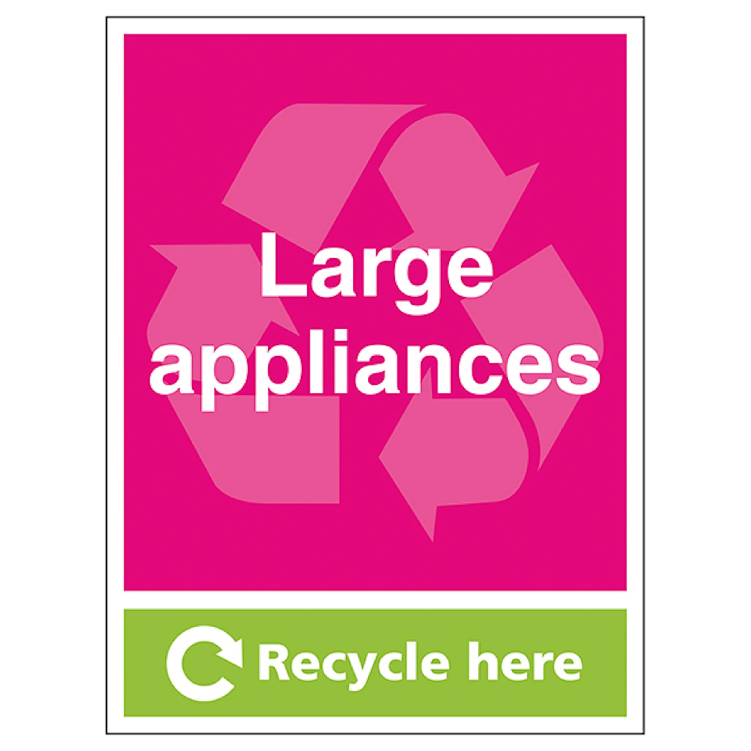 V Safety Large Applicances Recycle Here - Portrait 450 x 600 mm - 2mm Rigid Plastic Safety Sign