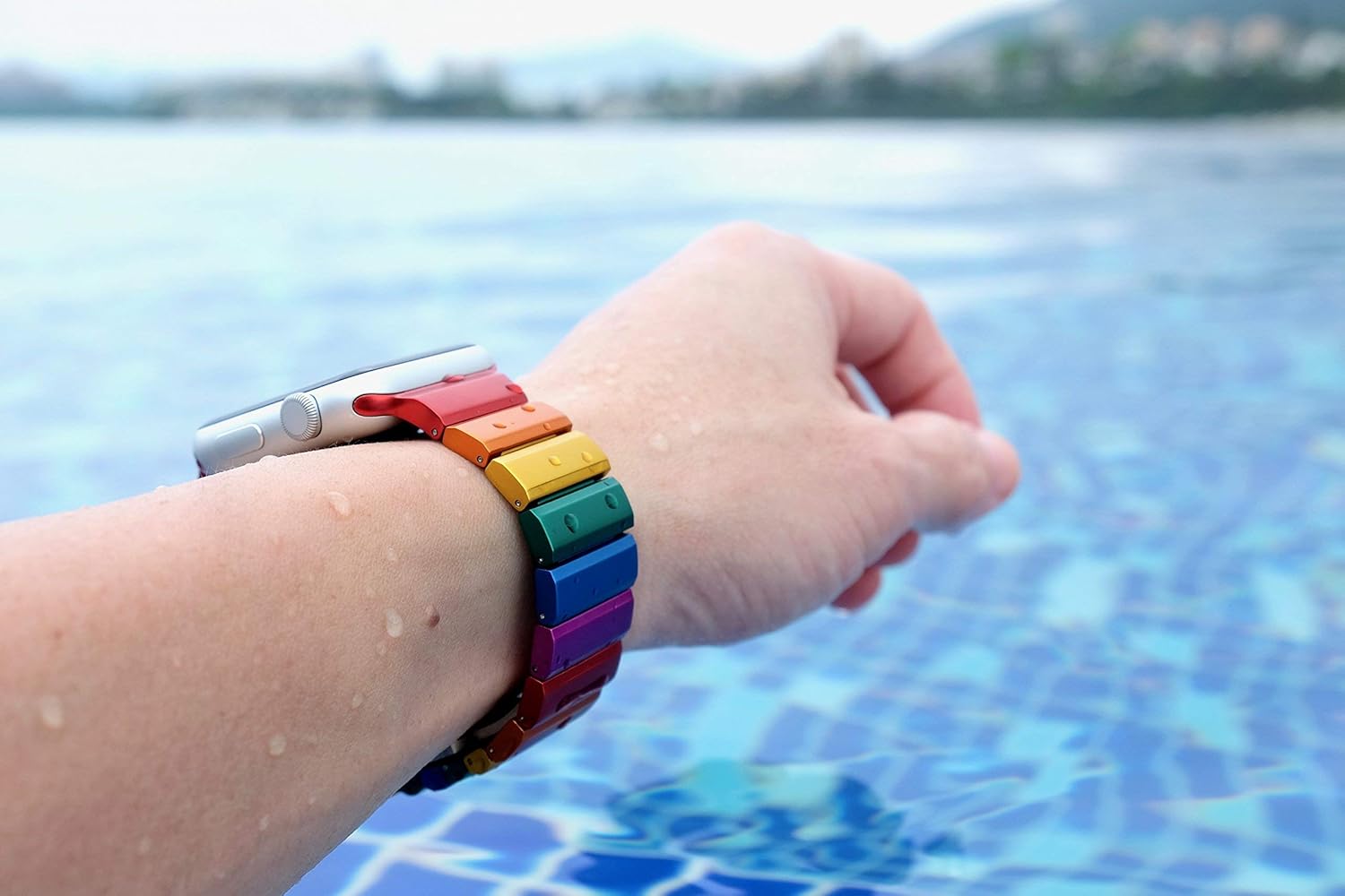 41mm JUUK Rainbow Ligero Premium watch band made for the Apple Watch, using aircraft grade, hard anodized 6000 series aluminum with a solid stainless steel butterfly deployant buckle (matte)