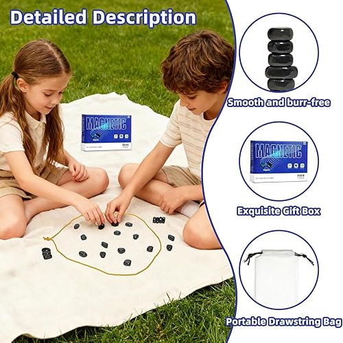 Miniatura 4 de Juego de ajedrez magnético con piedras de viaje, cuerda y bolsa de almacenamiento portátil, juego de mesa de estrategia para la familia, uso en