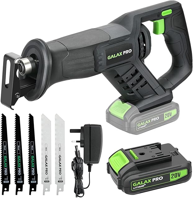 GALAX PRO Reciprocating Saws 20V, Variable Speed 0-3000 SPM Cordless Reciprocating Saw, Tool-Free Blade Change, 3pcs Wood Saw Blade & 2pcs Metal Saw Blade, with 2.0Ah Batteries & Fast Charger