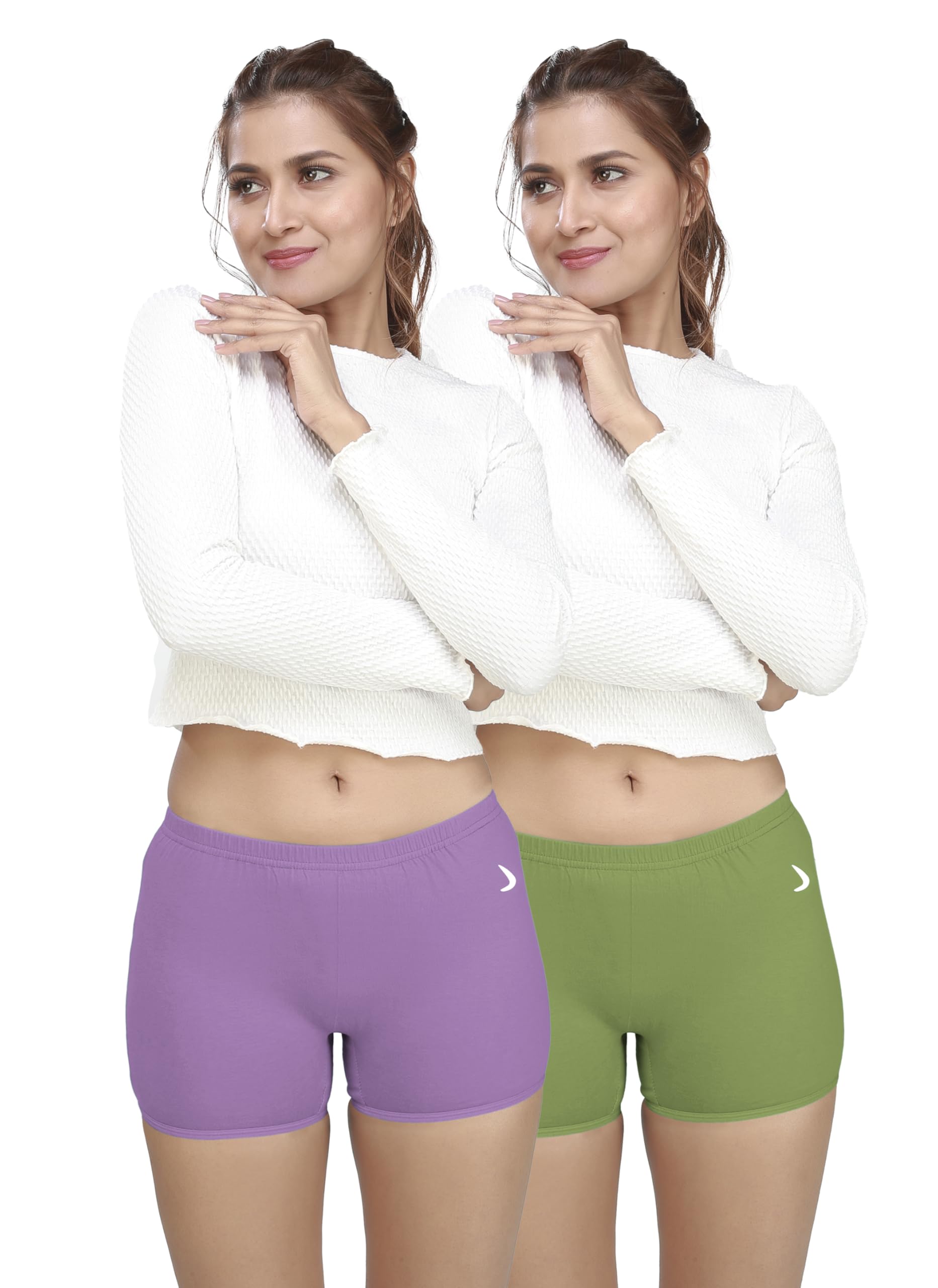 Flora Women's Boyshorts|100% Combed Cotton|High-Waist Comfort Fit|Soft & Breathable Panties|Multicolor Solid|Snug Fit|(95 CM|Size XL) - Purple + Green (Pack of 2)(FLORA-2P-XL-C3_bzr)-image-34