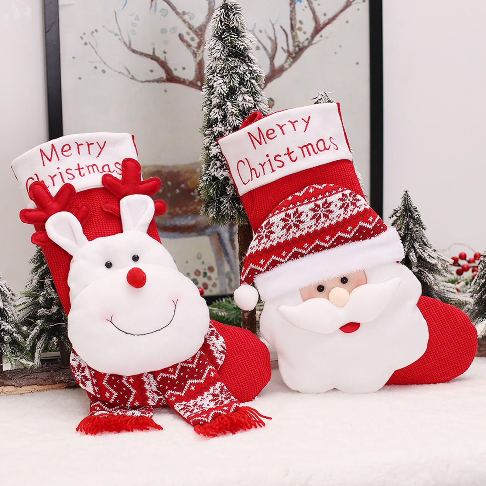 Nikolausstrumpf Groß, Weihnachtsstrumpf 3er Set, Nikolausstiefel zum Befüllen Weihnachtsstrumpf Geschenkbeutel, Weihnachten Weihnachtsstrumpf Personalisiert Kamin Weihnachtsdeko