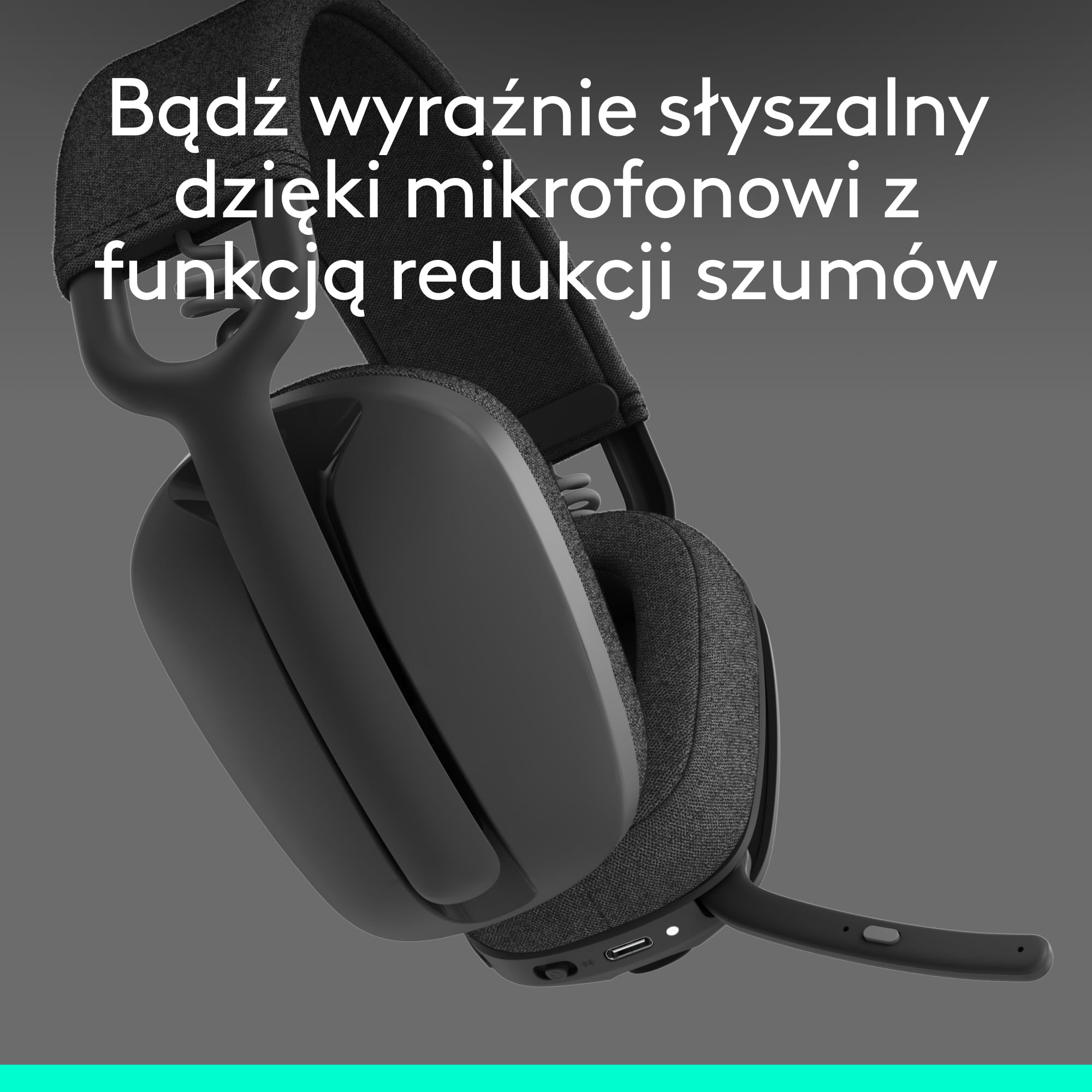 Logitech Zone Vibe 100 Lekkie bezprzewodowe słuchawki nauszne z mikrofonem z redukcją szumów, Zestaw słuchawkowy Bluetooth, dla Teams, Google Meet, Zoom i Mac/PC - Szary