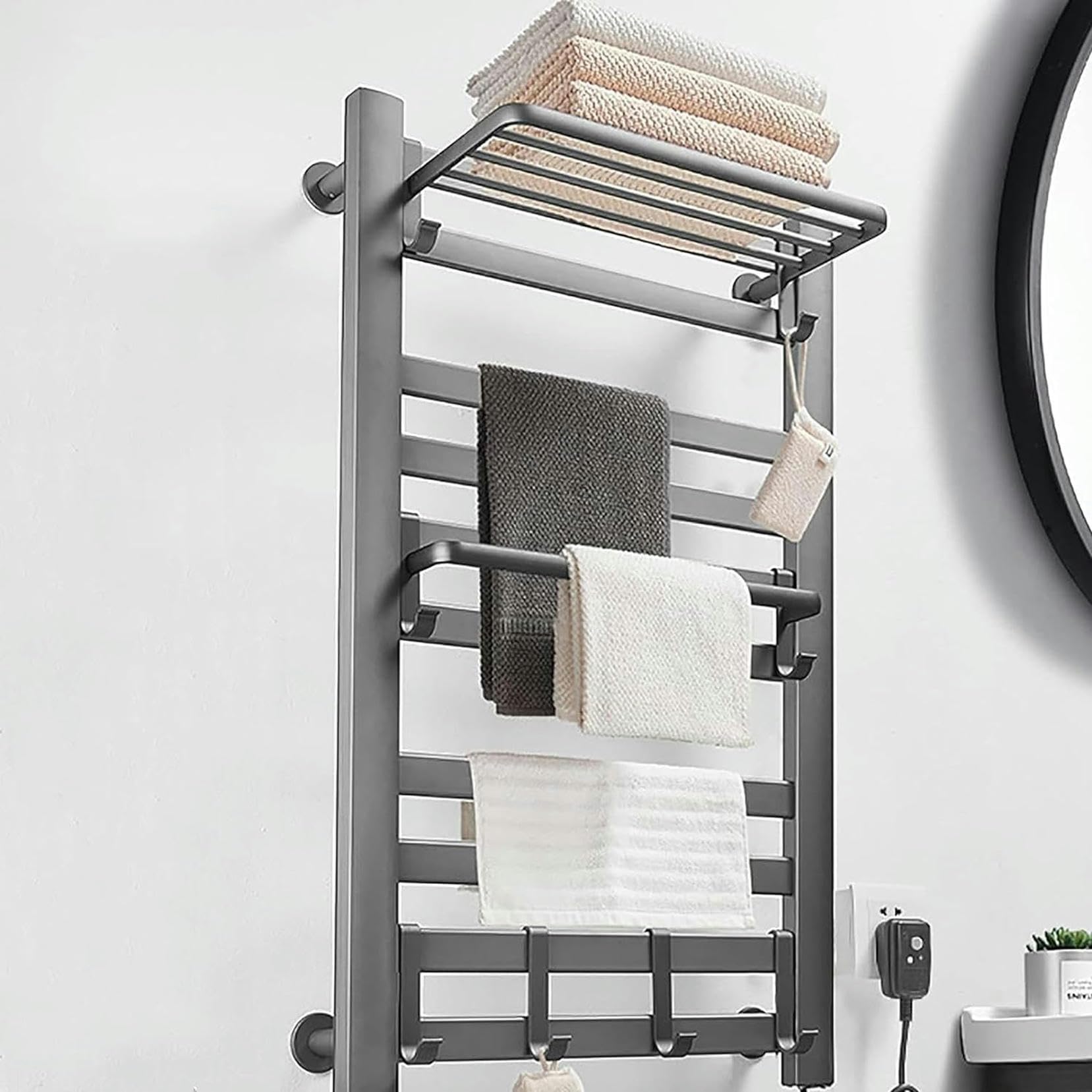 Radiador de toallas para baño moderno con escalera de pared y 8 ganchos útiles