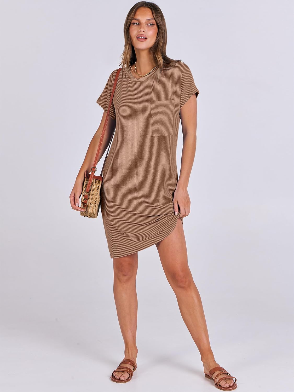 ANRABESS Womens Casual Summer Ribbed Knit Tunic Tshirt Mini Dresses 2026 Trendy Crewneck Short Sleeve Beach Loose Shift Dress - Image 6