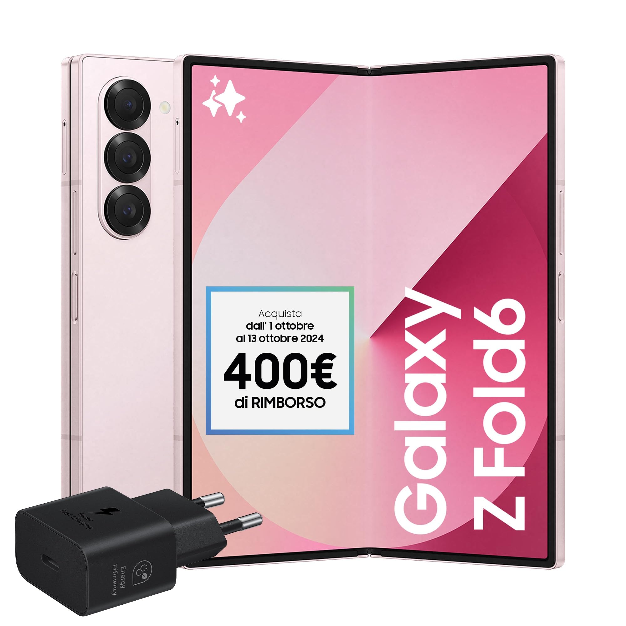 Samsung Galaxy Z Fold6 Smartphone AI pieghevole, Caricatore Incluso, RAM 12GB, 256GB, Dual SIM, Display 6,3"/7,6" Dynamic AMOLED 2X, Batteria a lunga durata, Pink 2024 [Versione italiana]