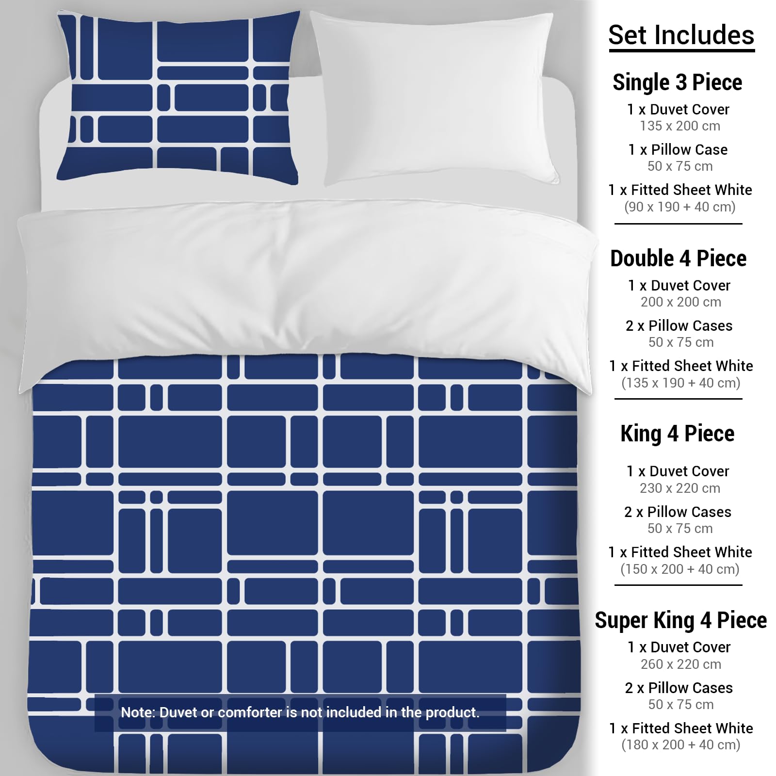 Pamposh 3 Pcs Single Duvet Cover Set with Matching Black Single Fitted Sheet 40 cm Extra Deep Pocket - UltraSoft Breathable Premium Microfibre Reversible Quilt Cover Bedding Set For All Seasons — view 88