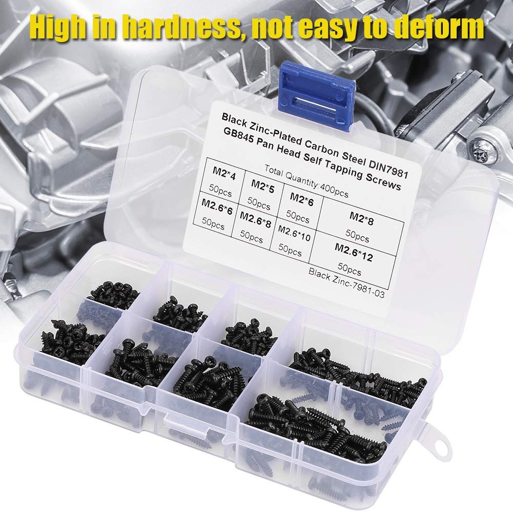 Self Tapping Screws - 400Pcs Black M2/M2.6 Cross Pan Head Self Tapping Screws Set Assortment Kit, M2, M2.6, M3 - Image 4