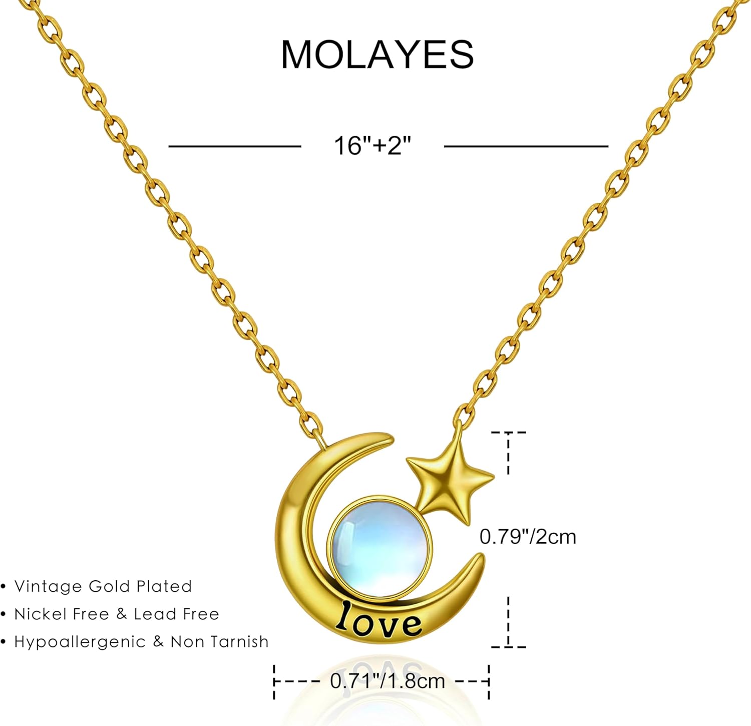 Easter Gifts for Women Moonstone Necklace, Vintage Gold Plated Sterling Silver Moonstone Pendant Necklace, New Beginnings Inspirational Jewelry, Hypoallergenic & No Tarnish