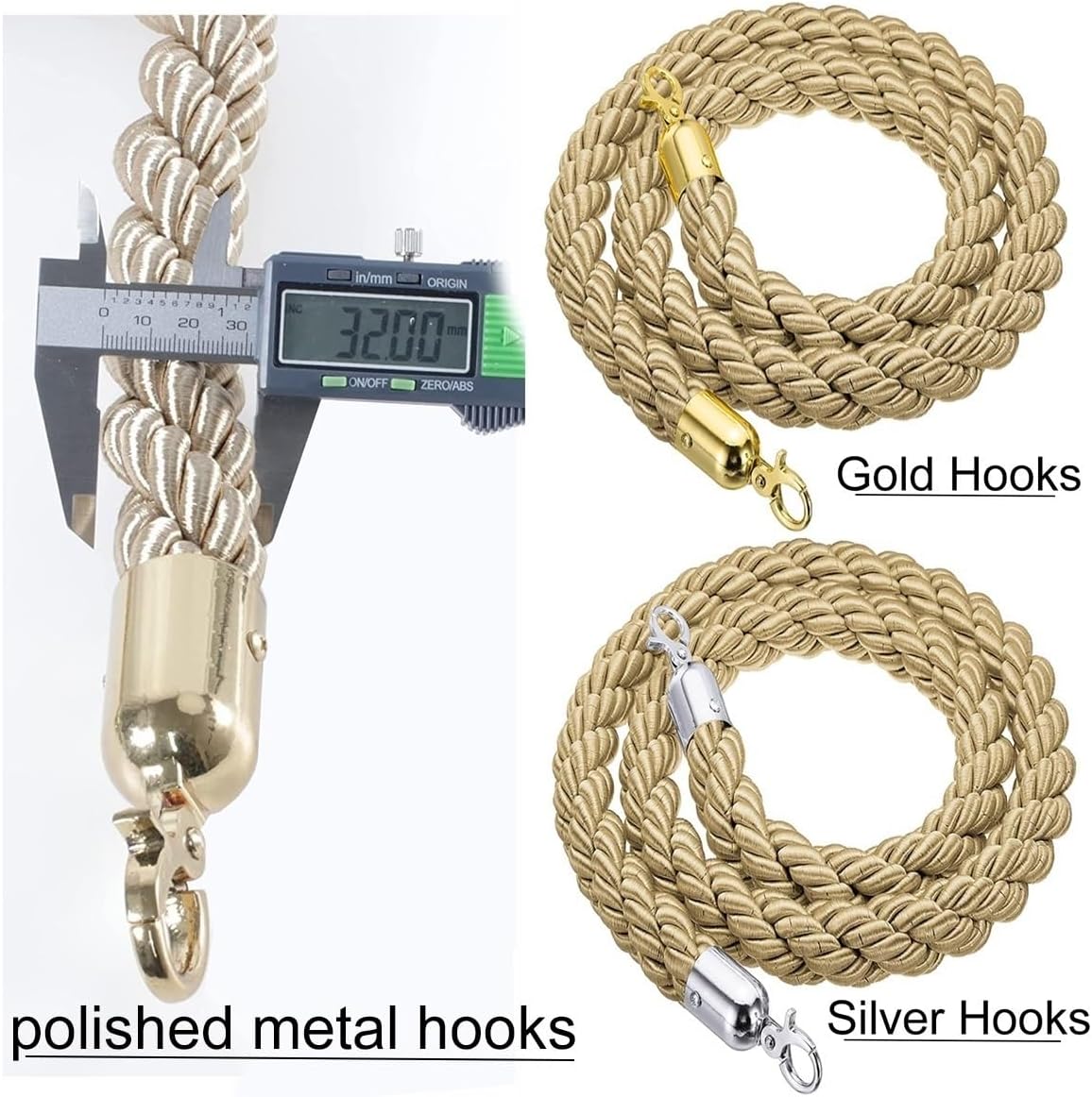 Twisted Post Ropes,Hanging Barriers Rope with 2 Pack Wall Hooks Kits,Stanchion Post Queue Hanging Rope for Queue Divider Crowd Control Stanchion Rope(Purple a 1.5m/5ft/59in)