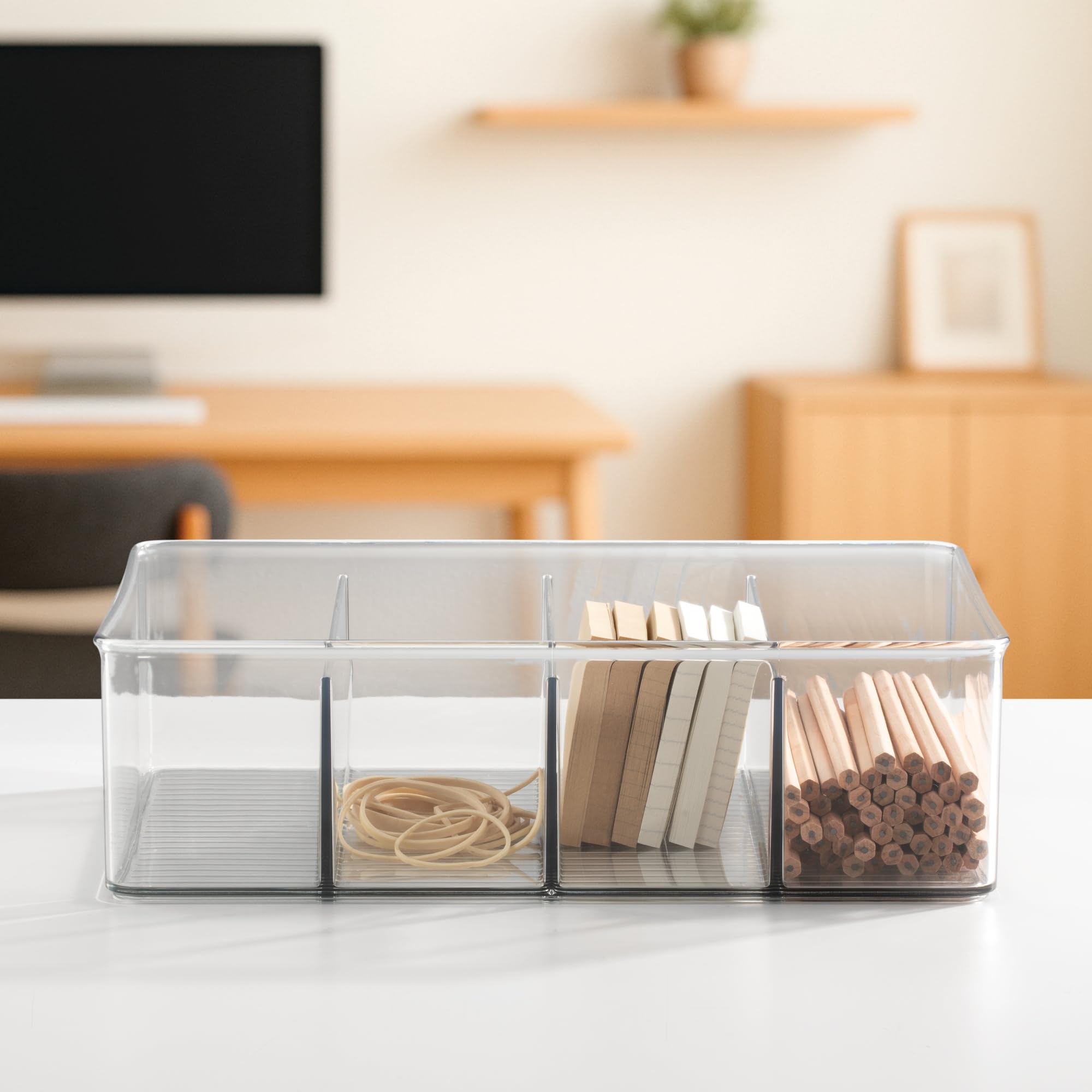 iDesign Aufbewahrungsbehälter für Teebeutel oder Süßungsmittel in Speisekammer oder Schrank, 4 Fächer, transparent, 2 Stück