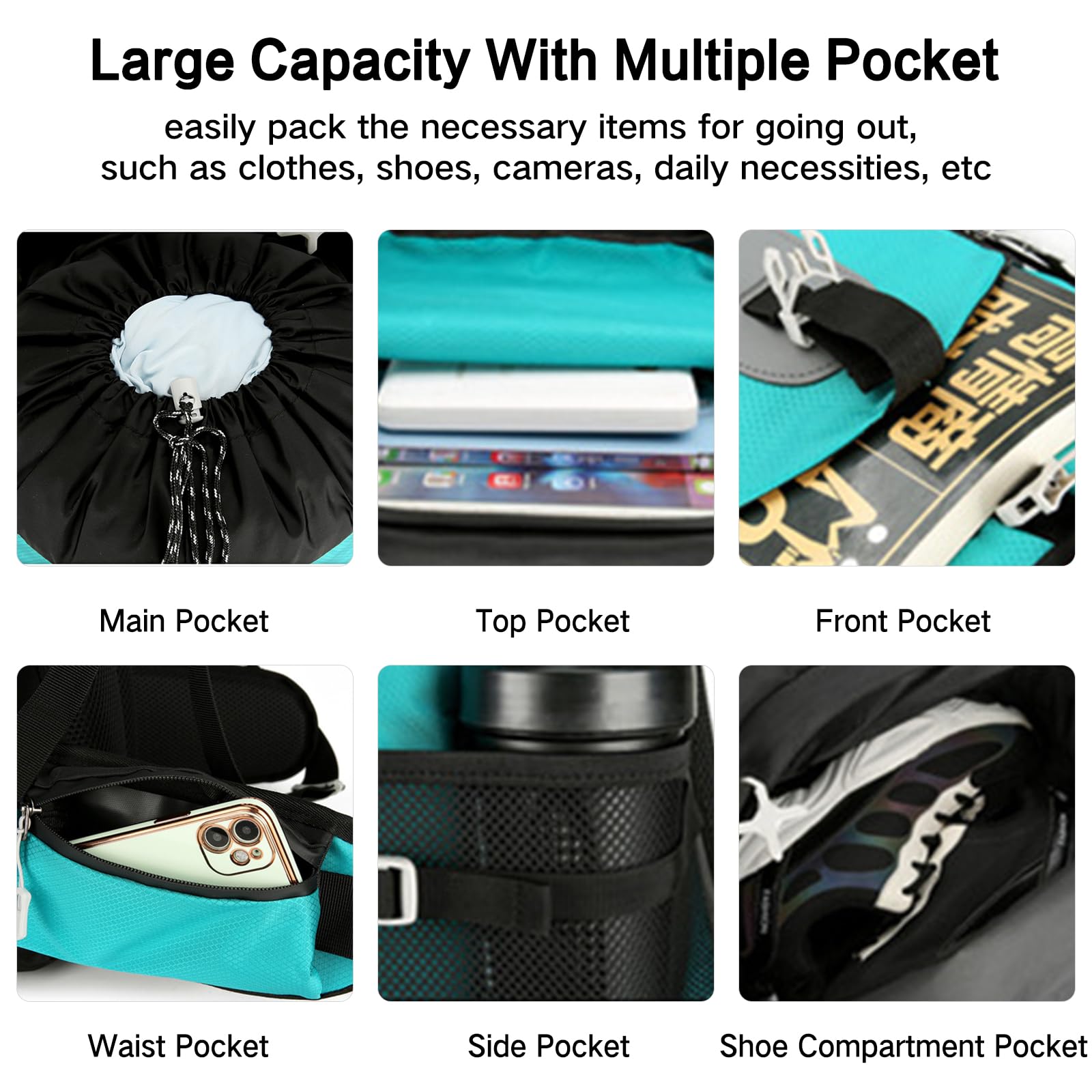 Zaino da Trekking 60L Zaino Impermeabile Zaini con Copertura per la Pioggia Hiking Backpack per Donna Uomo Escursionismo Campeggio Arrampicata Viaggio Nero
