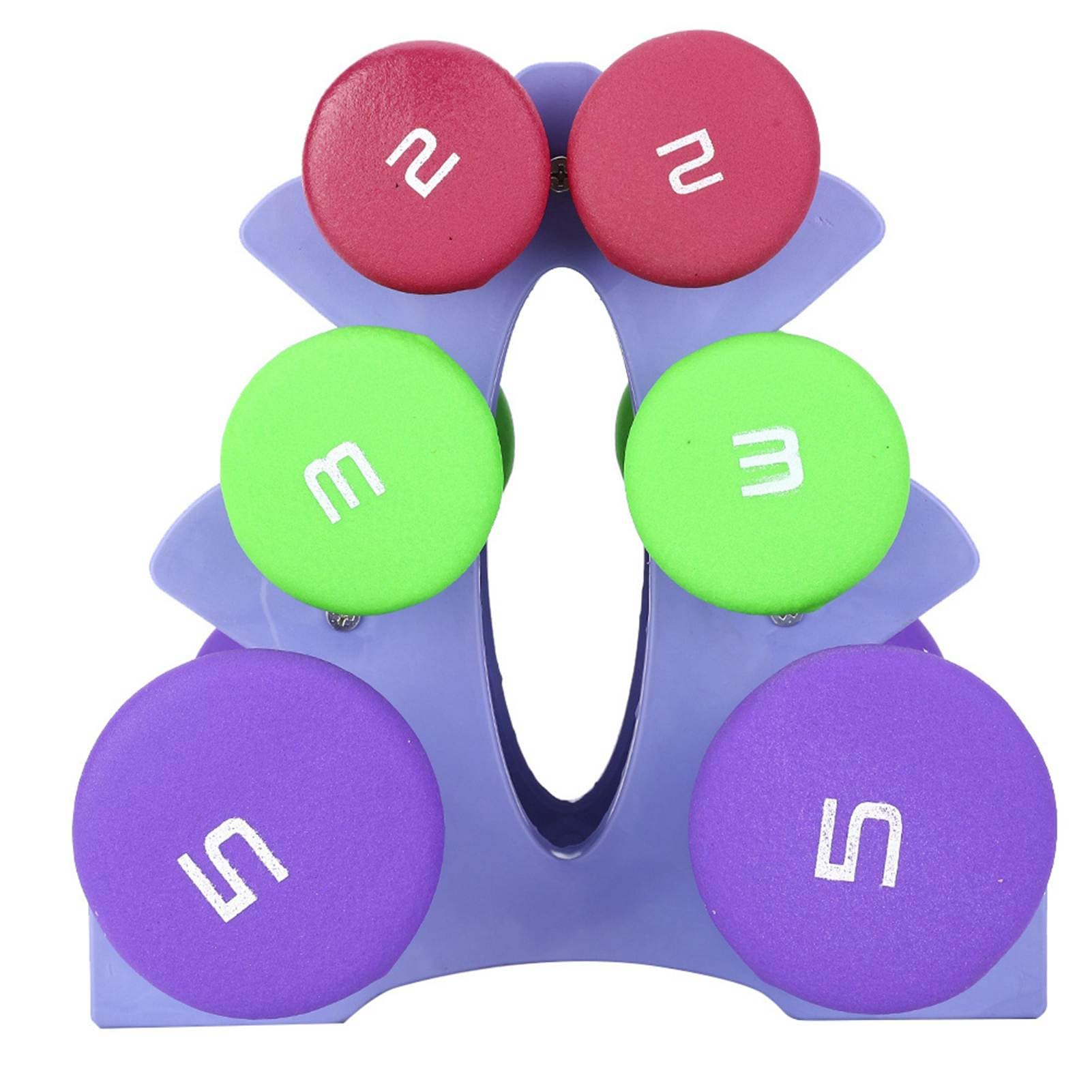 Acouto 6pcs Hand Weights Set with Rack - 2lb 3lb 5lb Dumbbells for Women Bodybuilding Gym Exercise Equipment