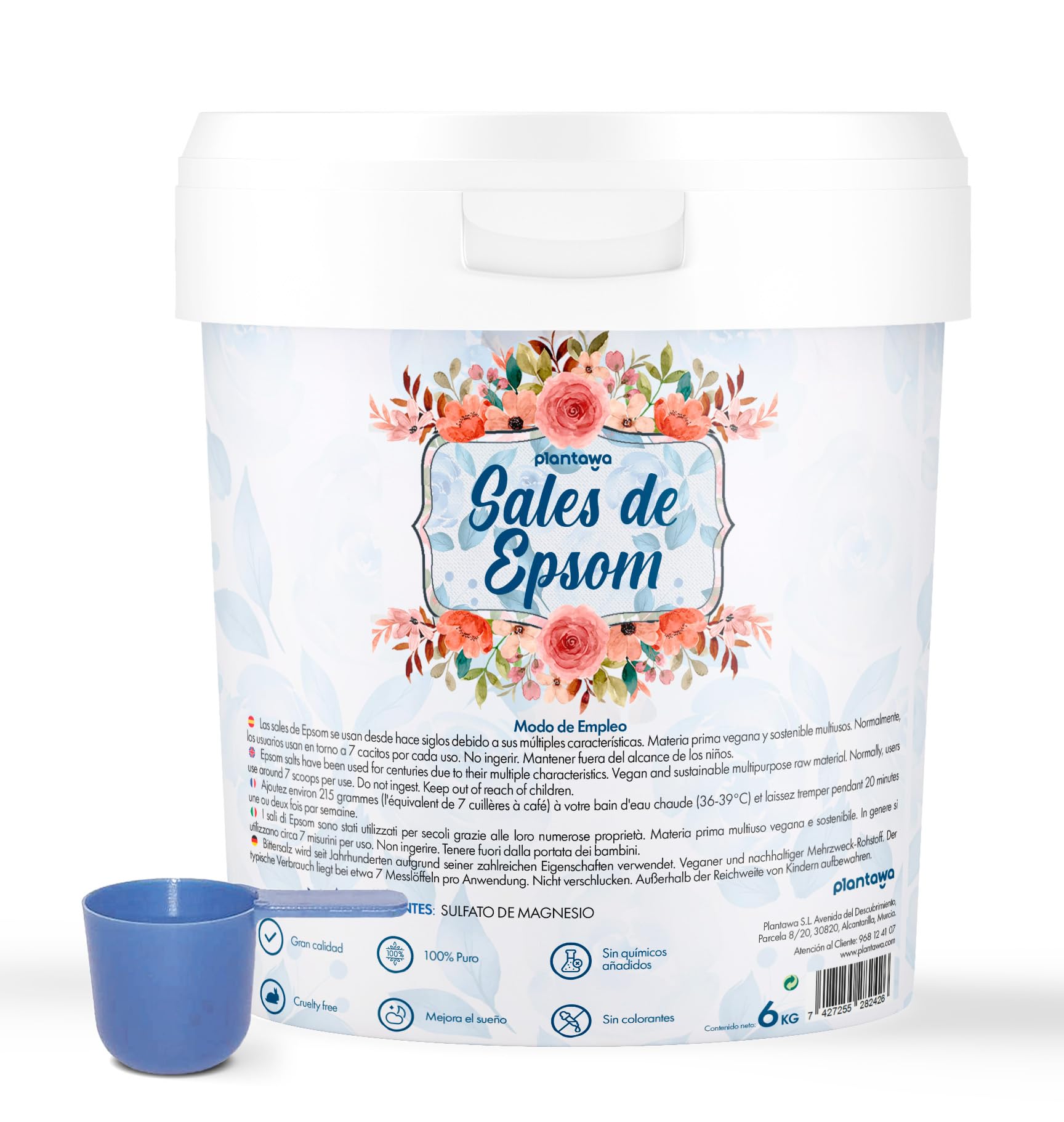 PLANTAWA Epsom Salz 6KG | Reines Magnesiumsulfat Badesalz | Schäumendes Magnesium Bad für Muskelentspannung | Natürliche Aromatherapie für Erholsamen Schlaf | Ohne Zusatzstoffe und 100% Natürlich