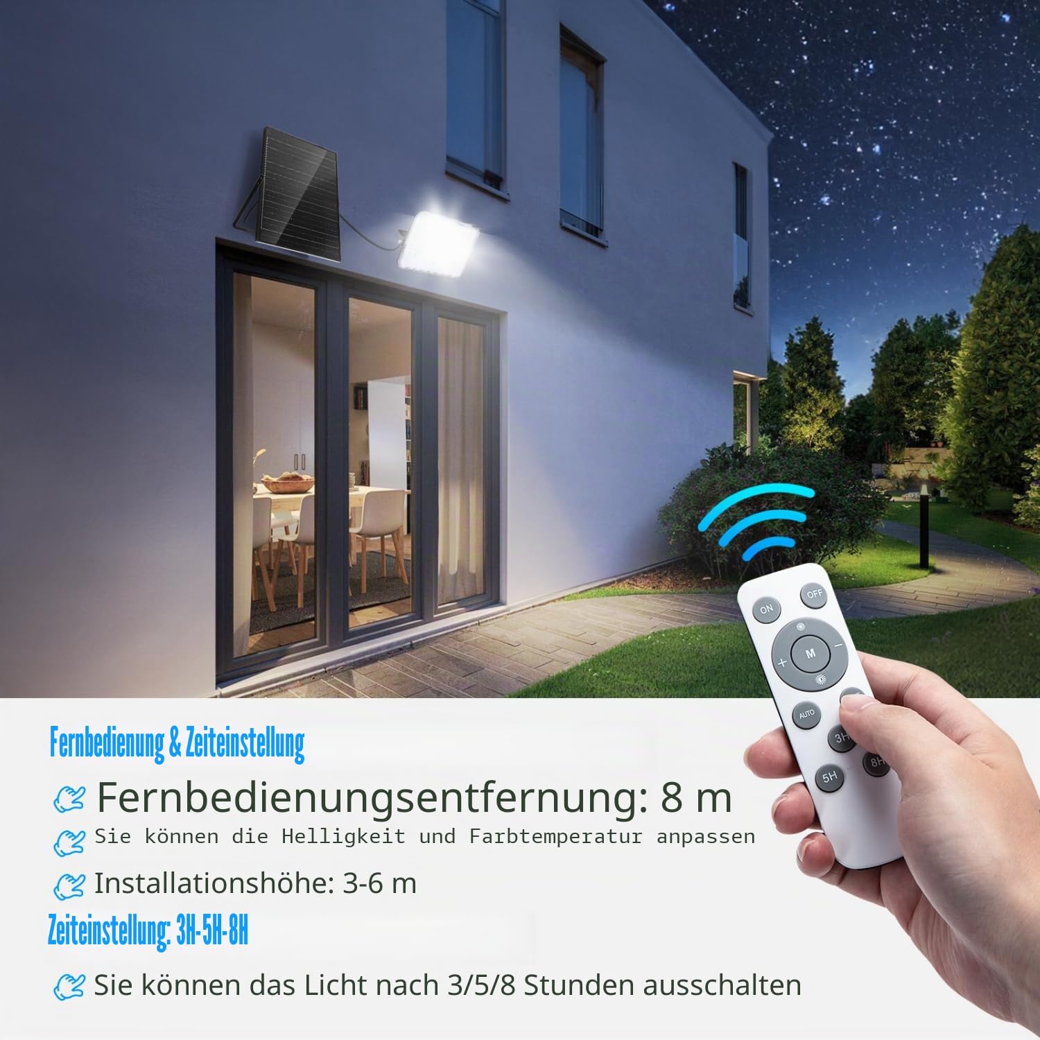 Aigostar Solar LED Strahler Außen mit Großer Solarpanel,Dimmbar 3000K/4500K/6500K,16000mAH,Großer Batteriekapazität,Solarlampen für Außen Garten,IP66 Wasserfest, LED Flutlichter mit Fernbedienung