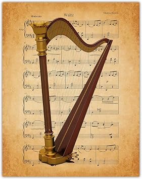 Buzz Unplugged Vintage Harp Waltz Music Sheet Aesthetic Wall Art Prints for Bathroom, Home, Man Cave, Dorm, Office & Bar Wall Decor Poster - Creative Idea for Music Lovers - Unframed Posters 11x14
