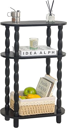 MaxSmeo Mesa auxiliar pequeña y estrecha, mesa auxiliar estrecha de 3 niveles con almacenamiento, mesa auxiliar delgada para espacios pequeños,