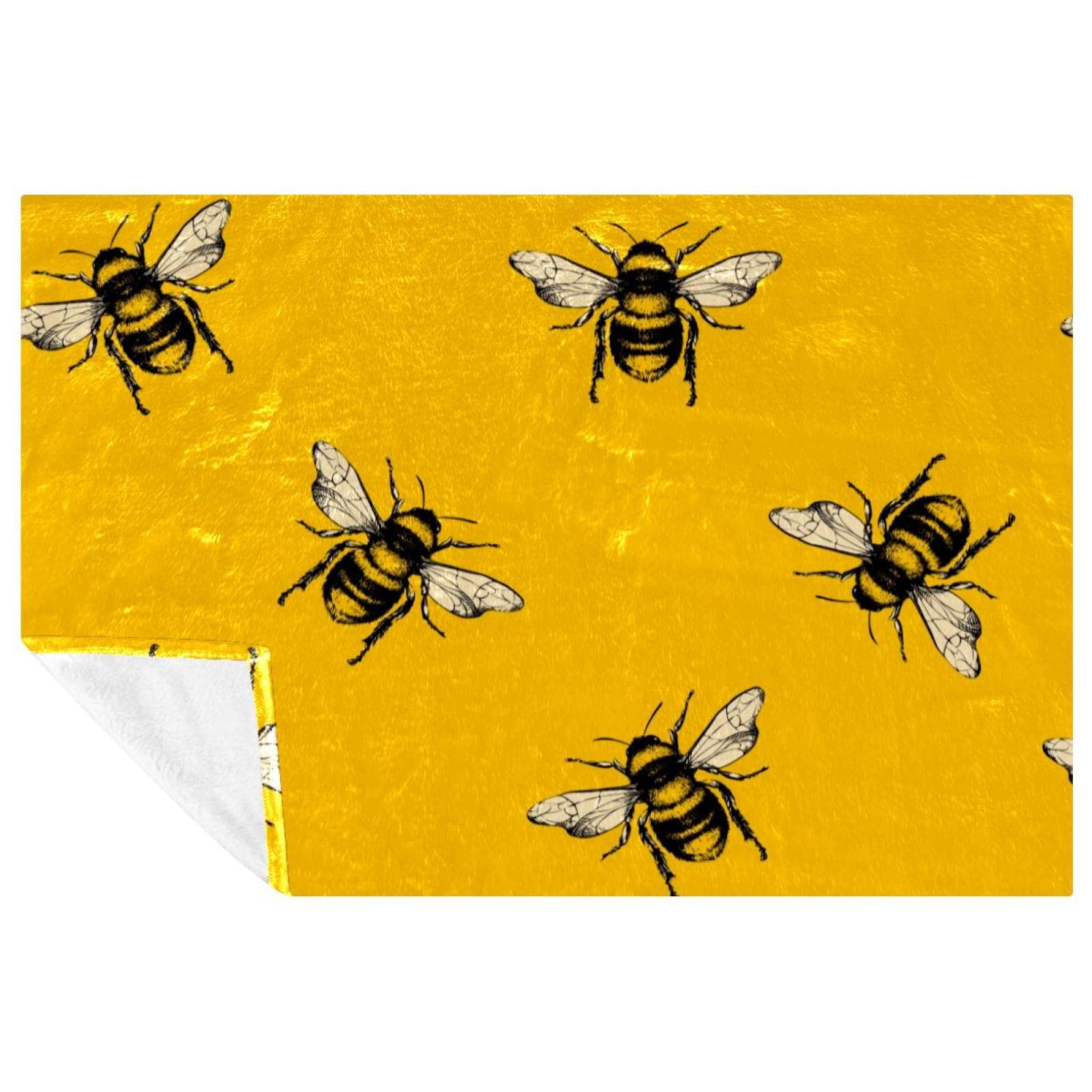 Couverture abeille jaune miel 150x100 cm douce et chaude pour lit et canapé