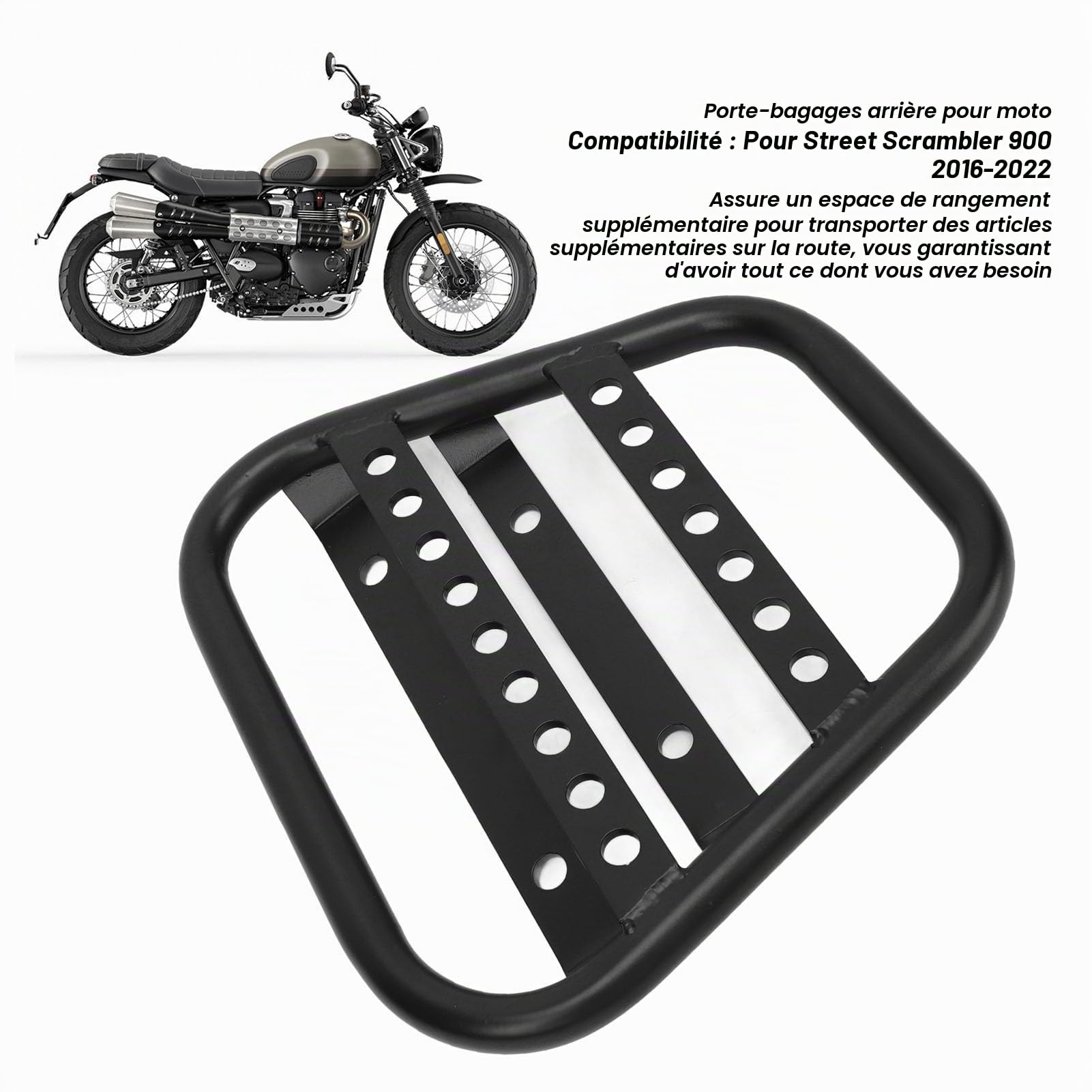 Porte-Bagages arrière Moto pour Street Scrambler 900 2016-2022, Tube en Fer de 16 mm, Porte-Bagages Robuste Finition Noir Mat, Espace de Rangement supplémentaire, capacit