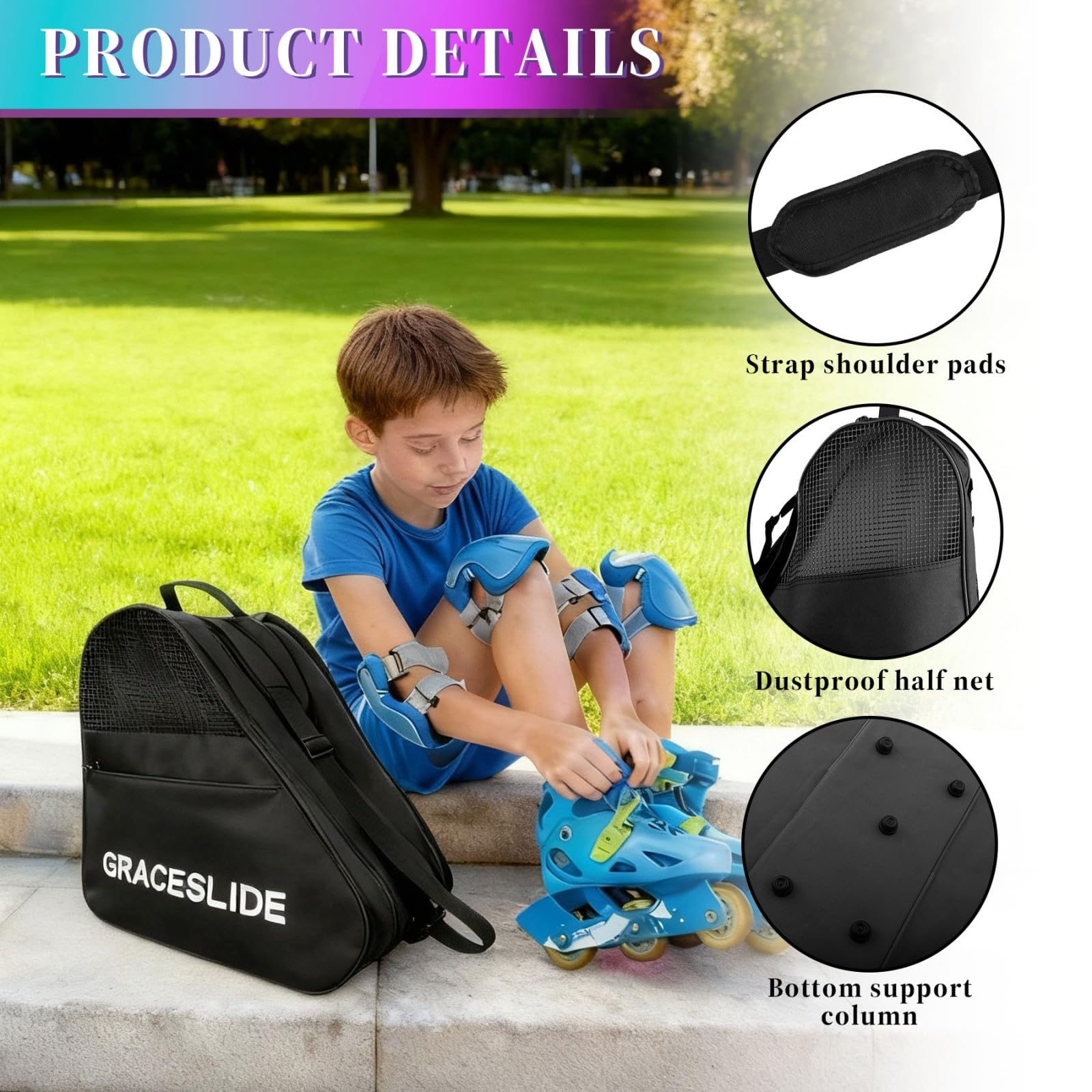 Inliner Tasche, Skatertasche, Skischuhtasche mit Verstellbare Riemen, Ice Skate Bag, Rollschuhtasche, Eishockey-Bag, Geeignet für Schlittschuh- und Hockeyzubehör (Schwarz)