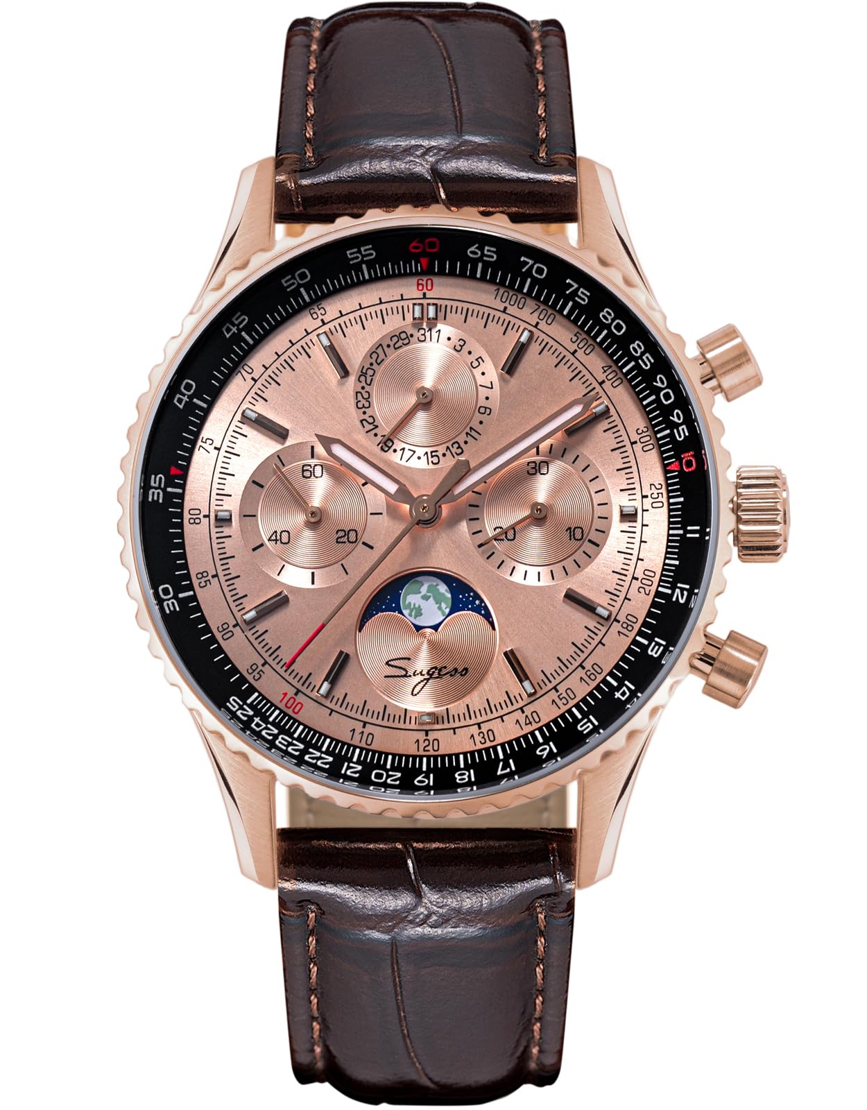 Sugess S468.RS.B MoonPhase Master Gold Schwanenhals Möwe ST1908 Uhrwerk Saphirglas Herren Chronograph Mechanische Herrenuhr 1963
