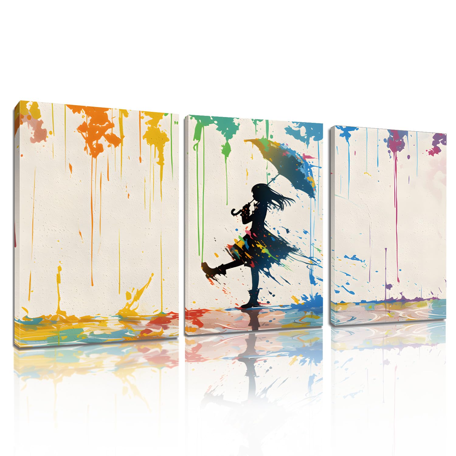 LMYSXAOZ 3Pcs Unframed Banksy Canvas Wall Art, Coloured Rain Print Painting, Abstract Graffiti Decor for Living Room, Bedroom, Office 08x12inch