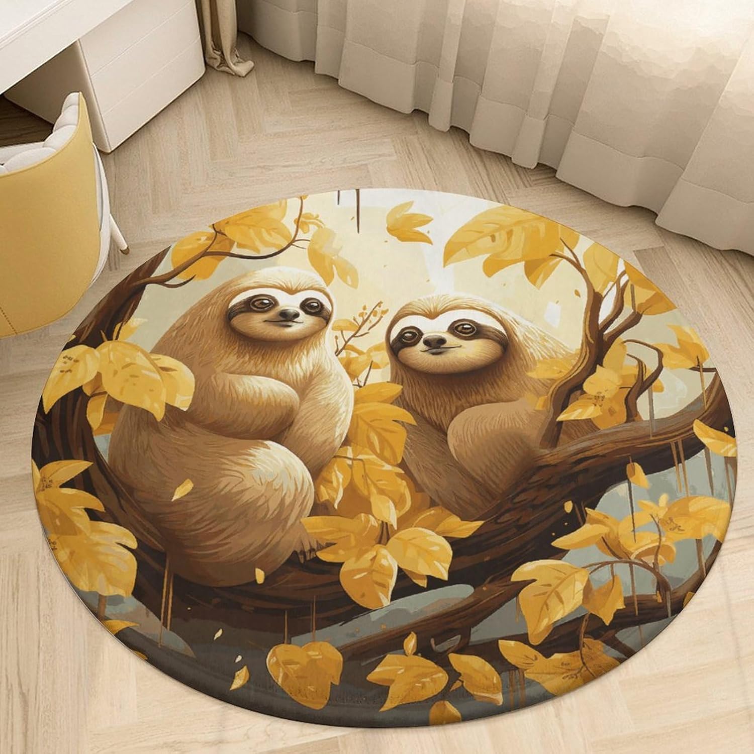 Round Floor Mats Door Mat Cute Cartoon Sloths Absorbent Rug Non Slip Mat for Bathroom Bedroom，Entryway, Office