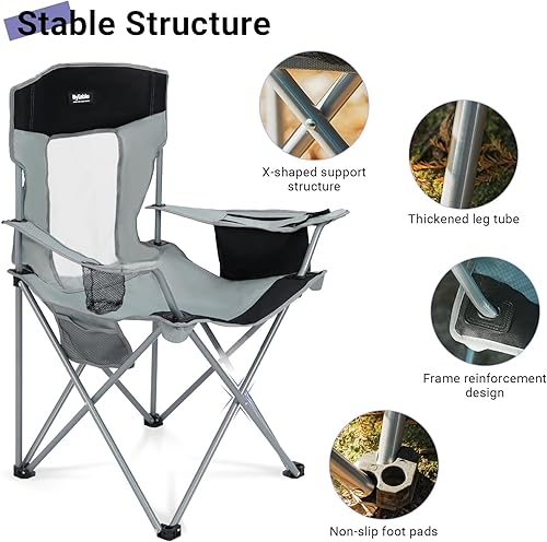 Miniatura 5 de Silla plegable de camping al aire libre, portátil, ligera, sillas plegables para campamento para adultos al aire libre con soporte para tazas, bolsa