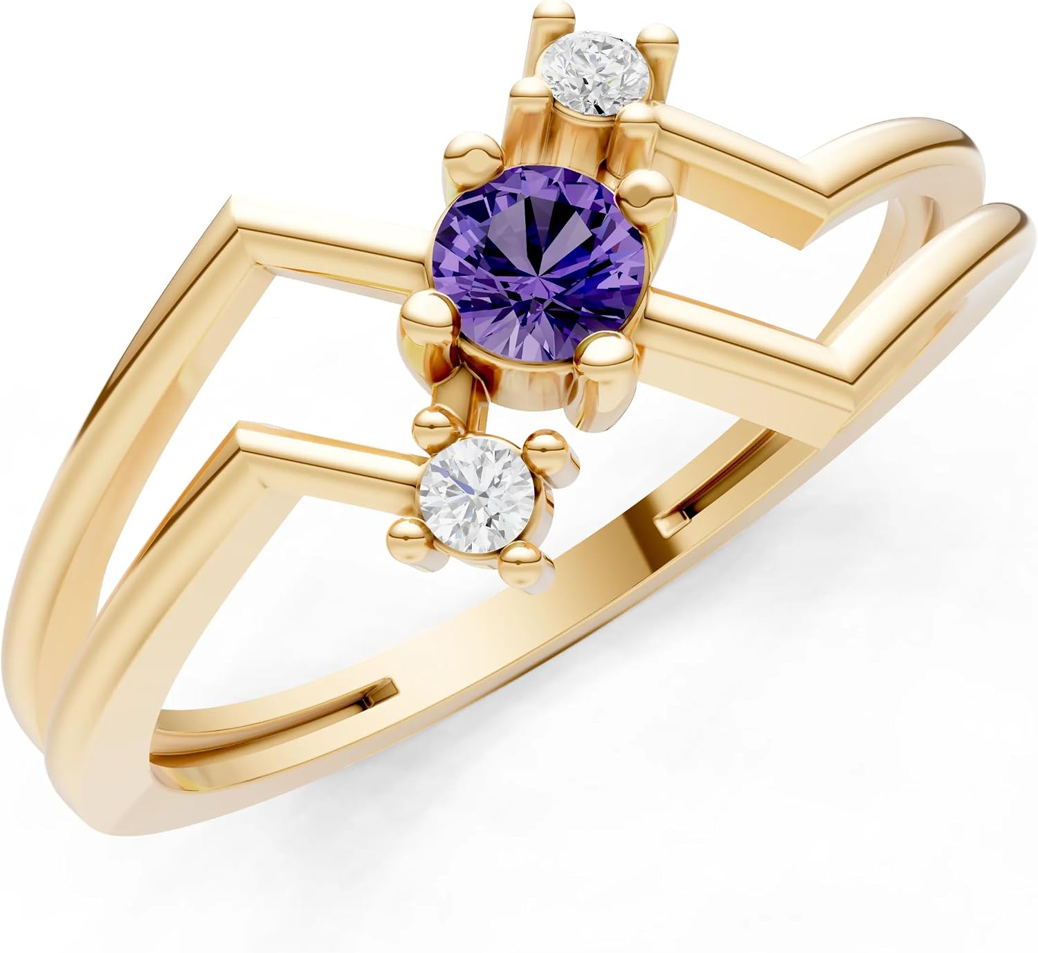 PEORA Round Cut Amethyst Stackable Band Available in Solid 10K, 14K or 18K Ring – White, Yellow or Rose Gold