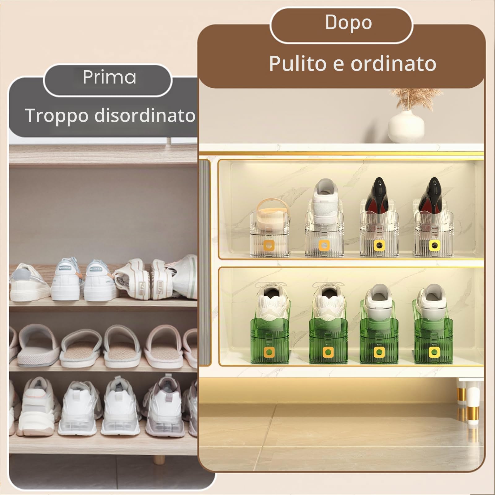 Scarpiera salvaspazio, confezione da 10 scomparti per scarpe, regolabili, per armadietti (trasparente10)