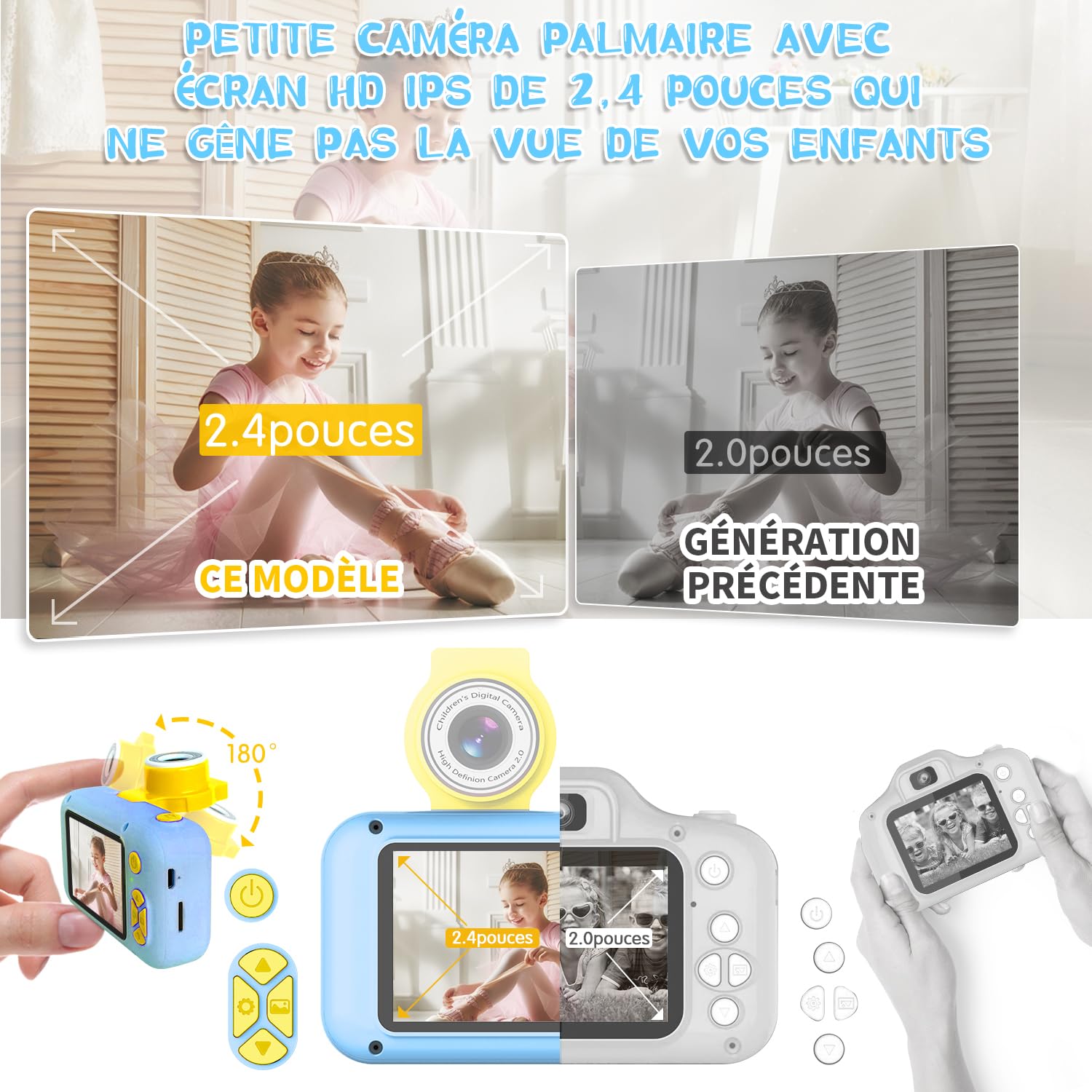 ARNSSIEN Appareil Photo Enfant avec Grand Écran 2,4" et Objectif Pivotant 180°,Appareil Photo Numérique Enfant pour Filles et Garçons de 3 à 12 Ans,Cadeau Anniversaire ou Fête,X101