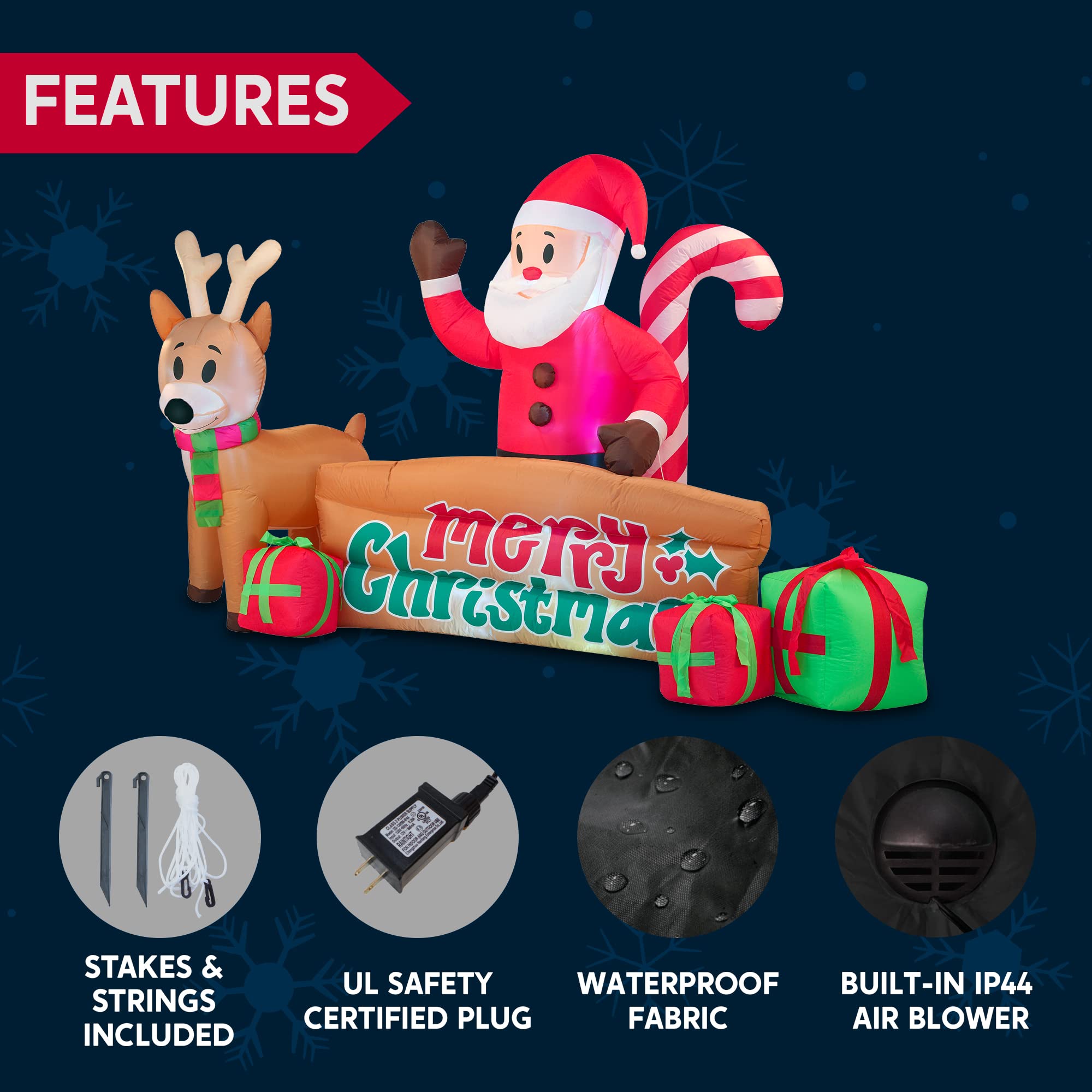 Joiedomi 10 FT Lange Weihnachten Aufblasbare Santa & Rentier Mit Frohe Weihnachten Zeichen, Aufblasbare Dekoration Im Freien Mit Eingebauten LEDs für Xmas Party Indoor, Outdoor, Lawn Décor