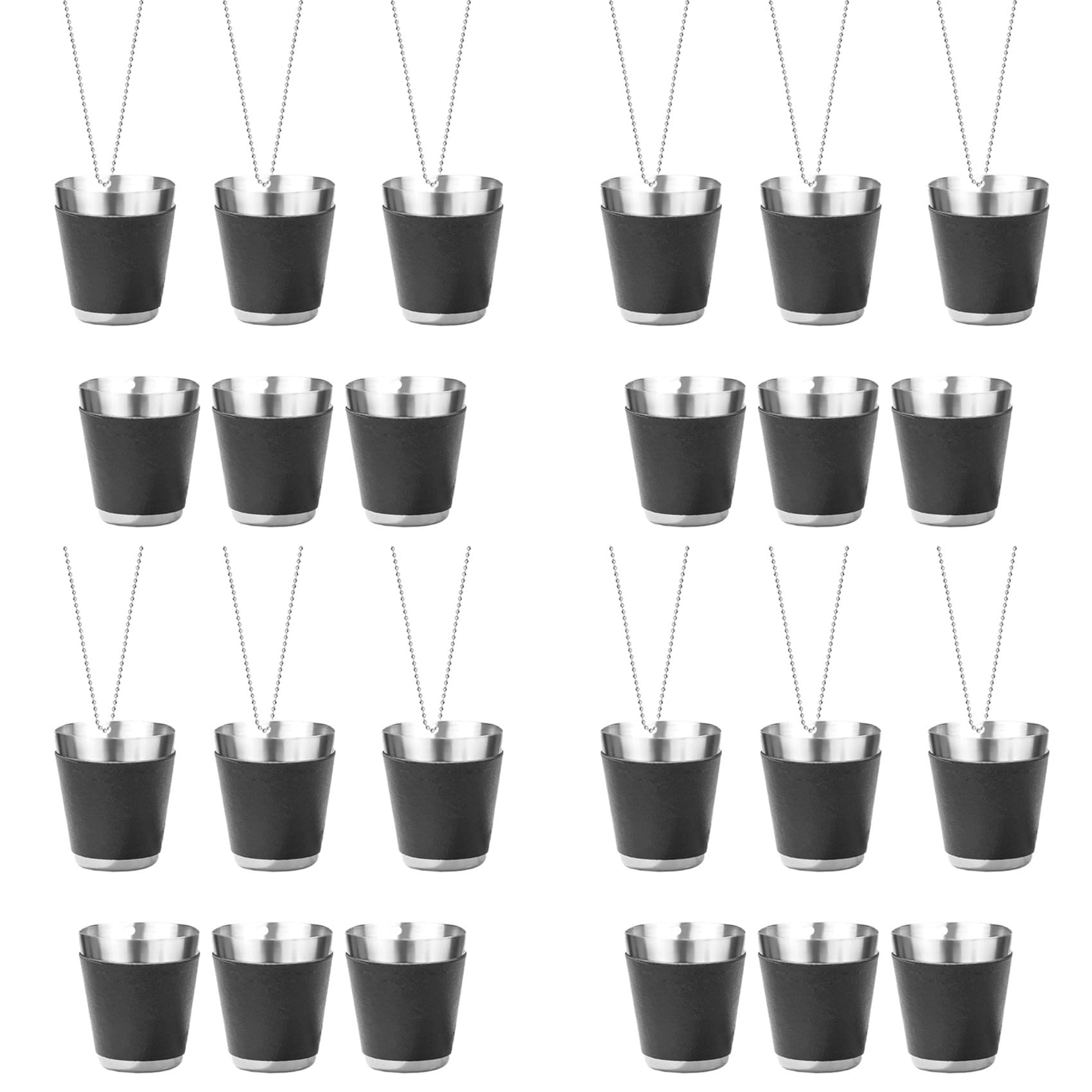 Paquet de 24 Verres à Shot en Métal pour Suspendre des Verres à Shot en Acier Inoxydable avec Chaîne Verre à Shot 30 ML Gobelet à Shot pour Les Fêtes,B