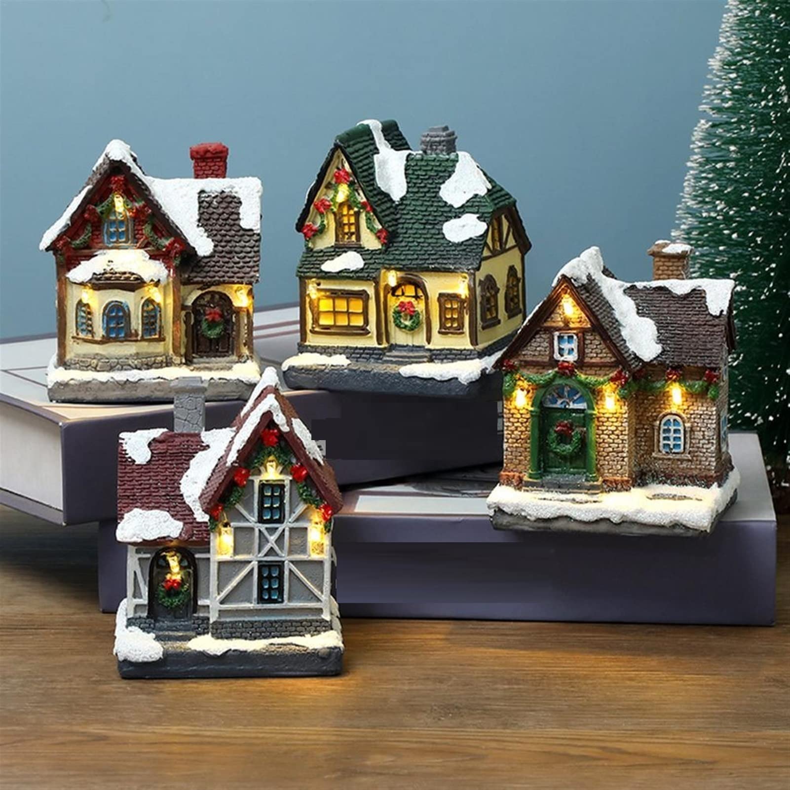 村のクリスマス‼️昔のヨーロッパのクリスマスのミニチュアセット❣️❣️電気を灯せます‼️ Amazon.co.jp: YEJIANGHUA 輝くクリスマスの村の家の像ミニチュア飾り