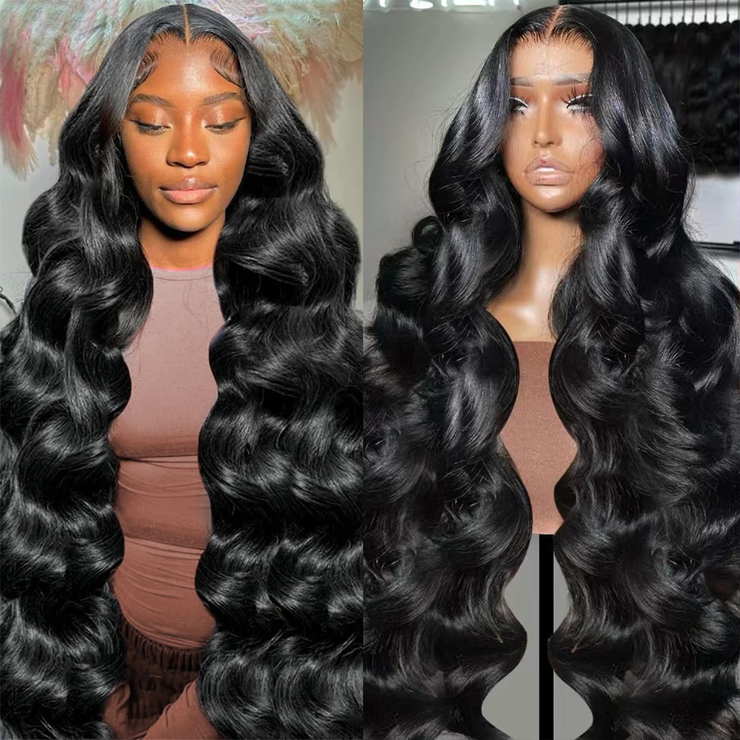 34 Inch 13x6 Body Wave Lace Front Wigs Human Hair Pre Plucked 200 Density HD Lace Front Wigs Human Hair Wigs for Women Glueless Wigs with Baby Hair Natural Black