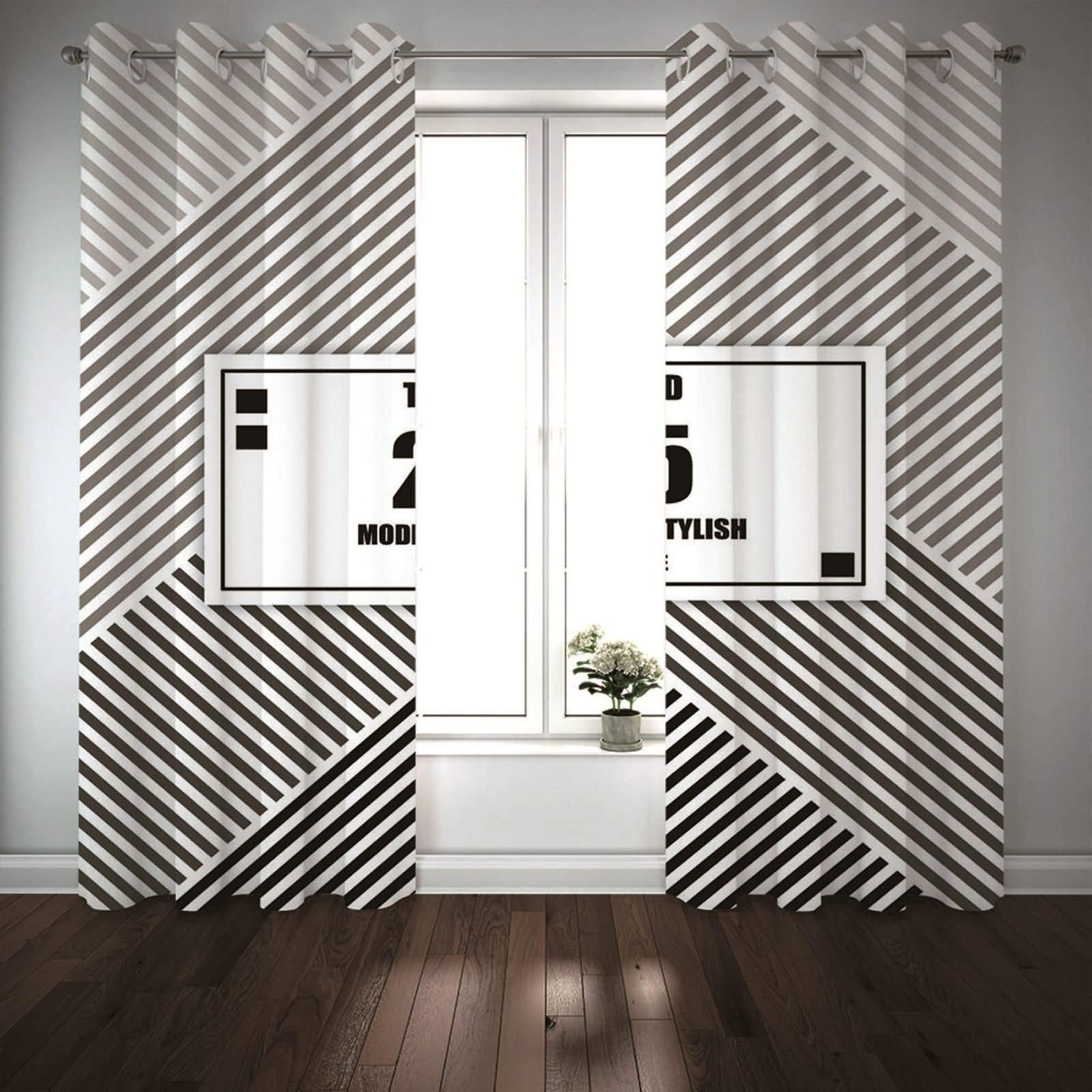 Zasłony do sypialni, 2 zestawy paneli, 2 x 52 x szer. 244 cm wys., zasłony do sypialni zaciemniające szaro-białe czarne geometryczne i paski zasłony przelotkowe