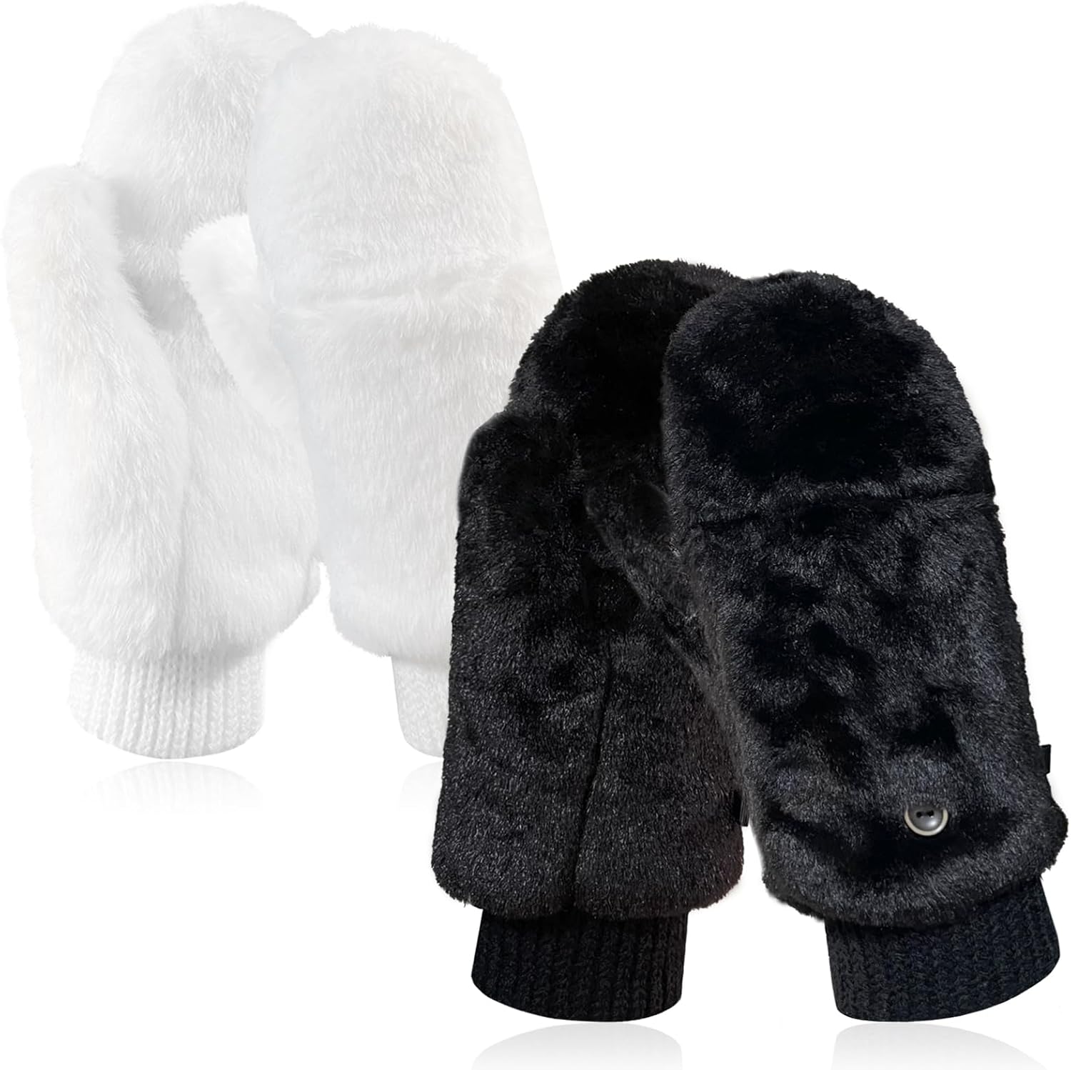 Winter Faux Fur Flip Cover Mittens for Women Fluffy Fingerless Gloves Convertible Half Finger Fuzzy Mittens