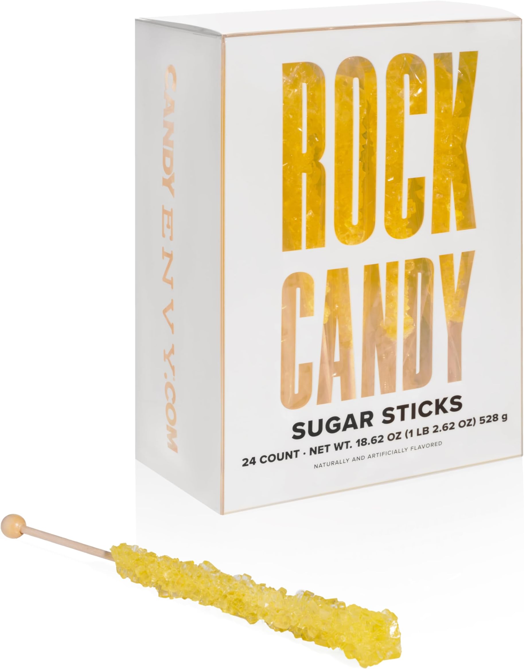 Yellow Rock Candy Sugar Sticks - Banana Flavored - 24 Individually Wrapped Yellow Candy Party Favors
