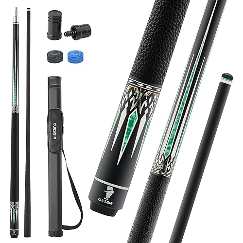 Carbon Fiber Pool Cue Stick with Case, 2pieces 58inch Low Deflection Professional Cue Stick for Billiards, Pro Taper Carbon Fibre Shaft with Genuine Leather Wrap and 12.5mm Tip (19oz-20oz)
