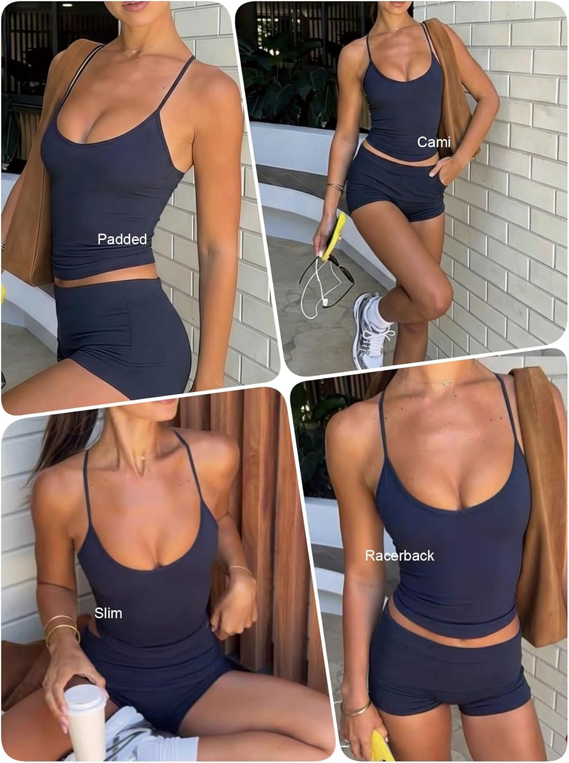 Danysu Double Lined Padded Racerback Stretchy Crop Tank Tops V Neck Slim Fitted Tee Workout Gym Yoga Y2K Going Out Camisole - Image 5