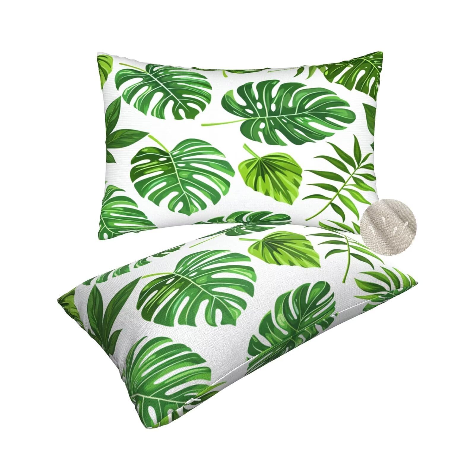 Housse coussin 60x80 cm vert lot de 2 rectangulaire motif plantes tropicales pour canapé de salon