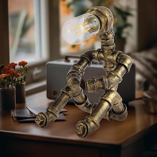Miniatura 3 de Lámpara de mesa Steampunk Decor para hombres, lámpara de escritorio de estilo robot creativo, lámpara de escritorio, tubo de metal industrial