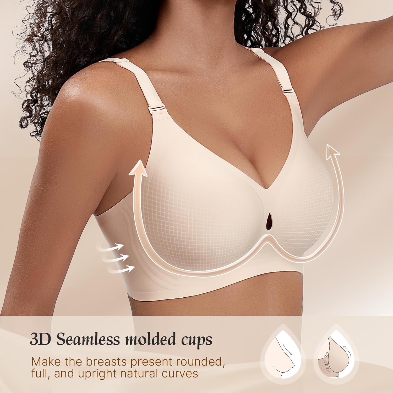 PQK Wireless Bras for Women Comfortable Water Dropplet Full Coverage Bralette Seamless T Shirt Bras No Underwire - Image 2