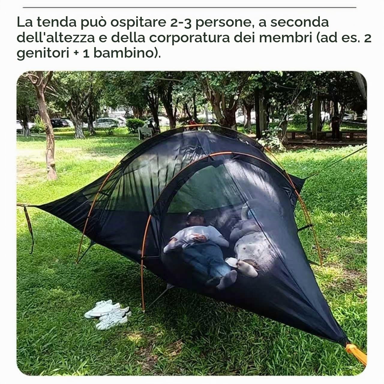 Tenda con Amaca da Campeggio all'aperto, amache triangolari Grandi for 1-3 Persone, zanzariera da Campeggio Portatile for Esterni, Viaggi escursionistici(Military Green)
